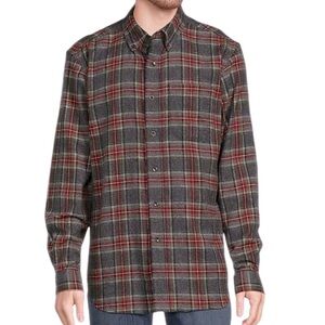 L.L. Bean Stewart Scotch Grey Plaid Flannel Long Sleeve Woven Shirt